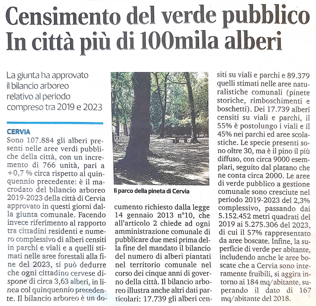 censimento del verde pubblico milano marittima 2024
